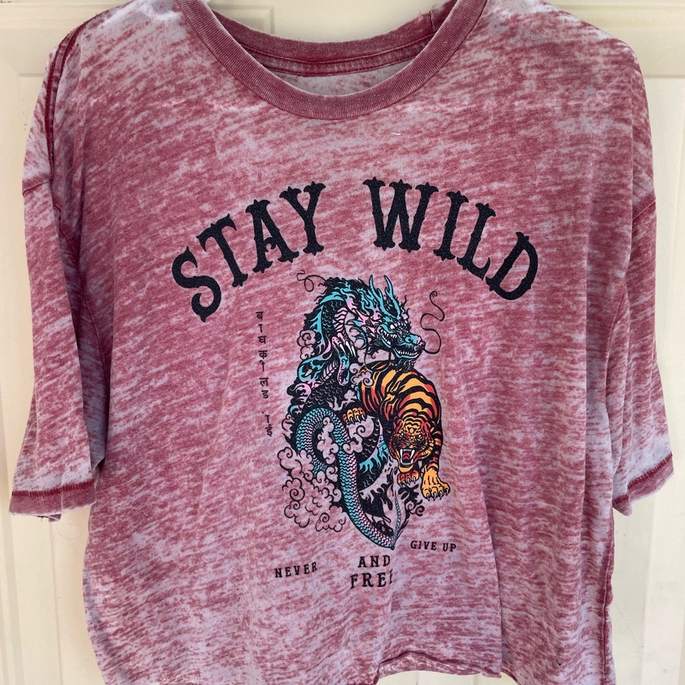 Burnout T-Shirt Stay Wild And Free Pink